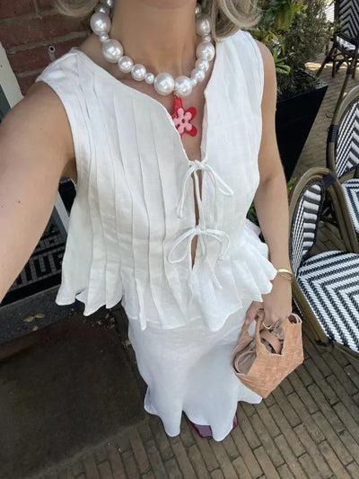 Fashion Bow Lace Up Linen Tops For Women