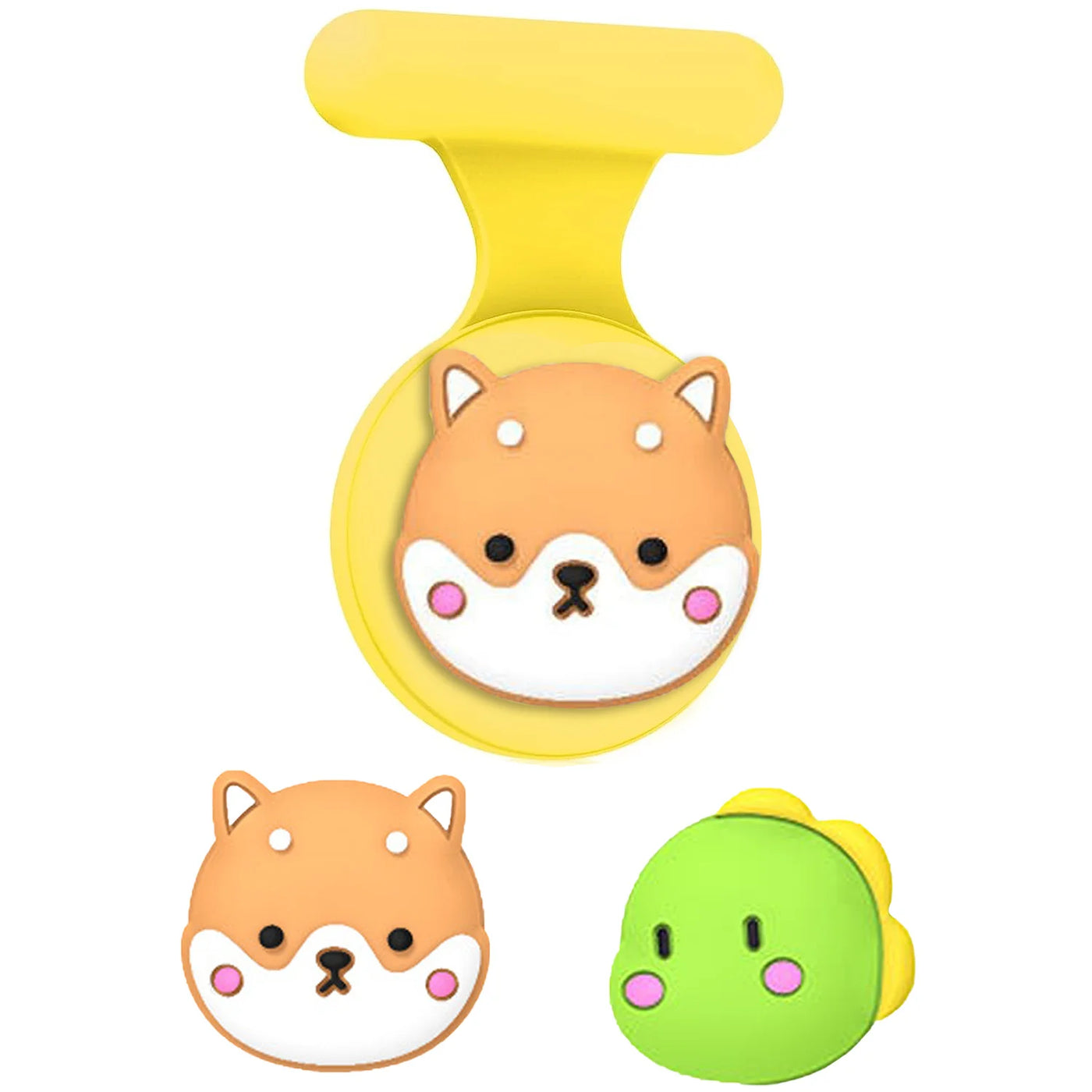 Yellow dog-shaped silicone clip holder for AirTag, kids brooch accessory