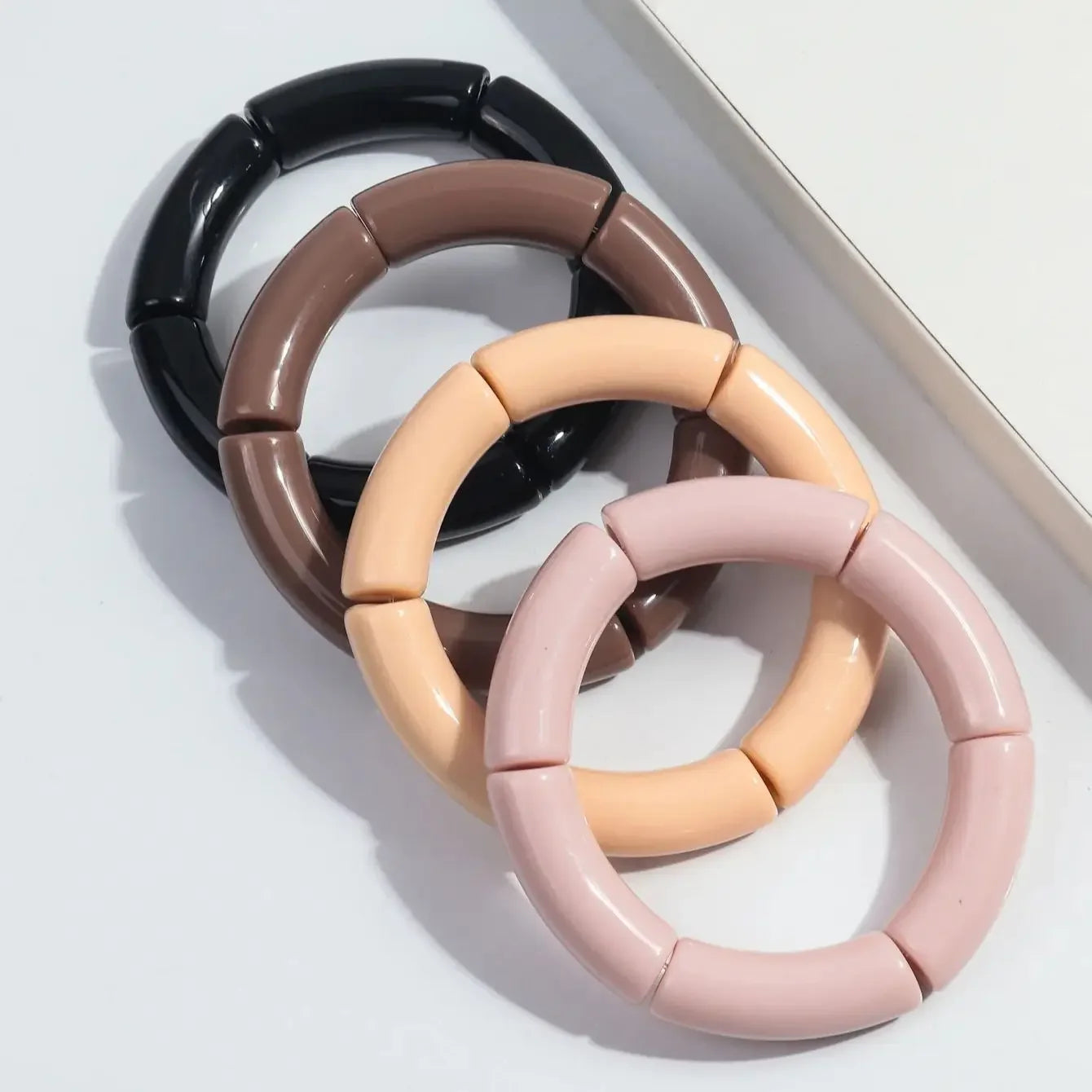 4 pieces/set Acrylic Colorful Brown Bamboo Chunky Bangles Set for Women Resin Statement Bracelet Bangle 2025 Jewelry Gifts