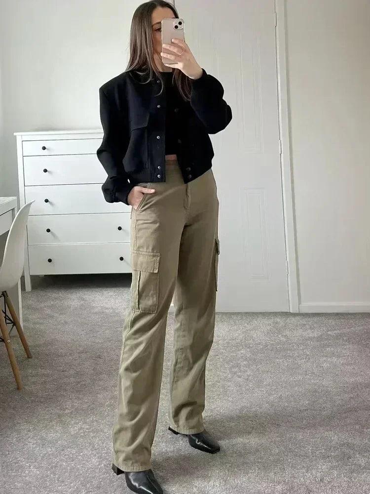 Button bomber cropped jackets woman coat autumn winter outerwear