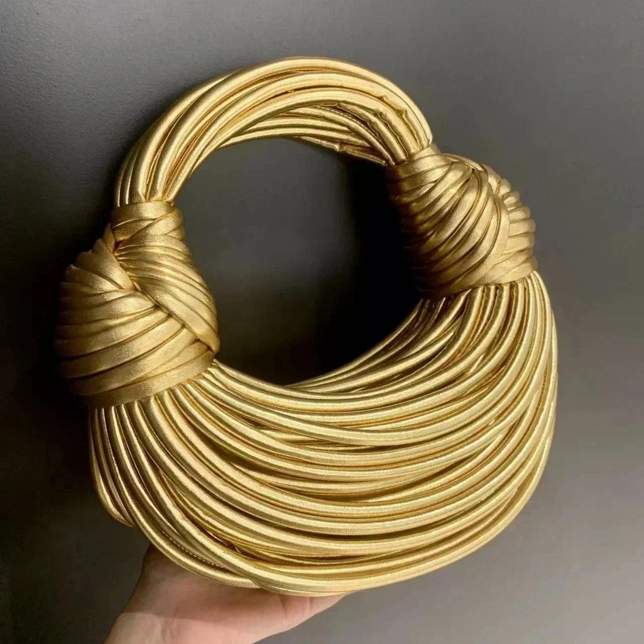 Handbags for women 2024 new gold luxury designer brand handwoven noodle bags rope knotted pulled hobo silver evening
