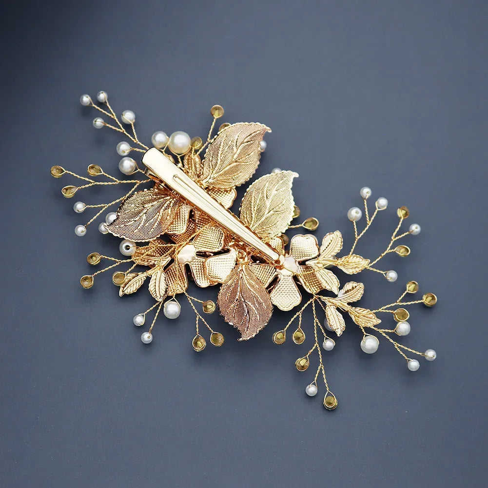 Flower Bridal Wedding Hair Jewelry Rhinestone Gold Color Hair Clips for Women Accessories Hair Pins Bride Headpiece Gifts