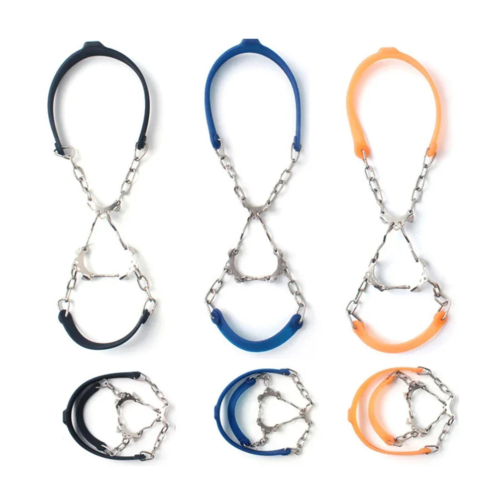 1Pair Anti Slip Ice Gripper Climbing Crampons 6 Teeth Steel Ice Grips Snow Walking Shoes Spikes Cleats Chain Claws Boots Cover