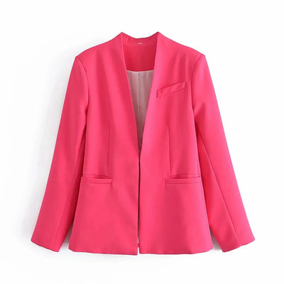 New Autumn Blazers Women Suit Coats Candy Color V Neck Long Sleeve Elegant Casual Jacktets