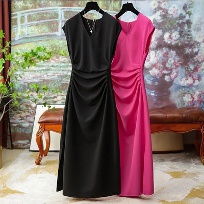 Little black dress with French waist cinching for slimming and high-end Hepburn style formal occasion dress for women in summer