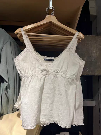 Stripes Lace Trim Top Women Sexy V Neck