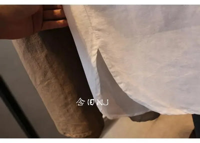 Cotton Linen Women Medium-Length White Polo Shirt