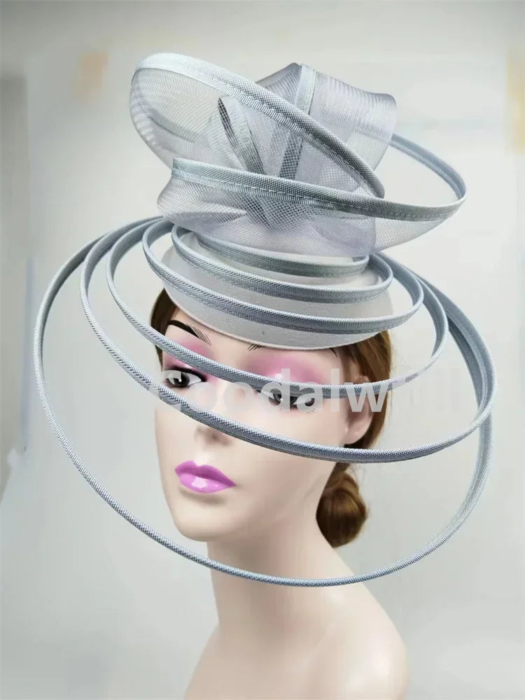 Big Fascinator Hat Royal Ascot Pillbox Caps Wedding Mesh Headpiece Women Party Banquet Chapeau Cap Headband Ladies Wedding