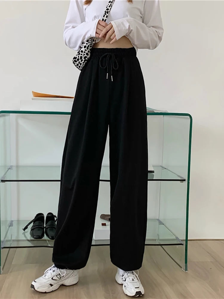 AOSSVIAO Gray Sweatpants for Women 2025 Autumn New Baggy Fashion Oversize Sports Pants Balck Trousers Female Joggers Streetwear