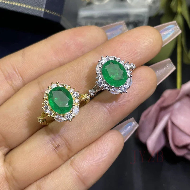 Fine jewelry Sterling Silver Natural Emerald Ring Luxury Shiny Oval gem boutique jewelry new