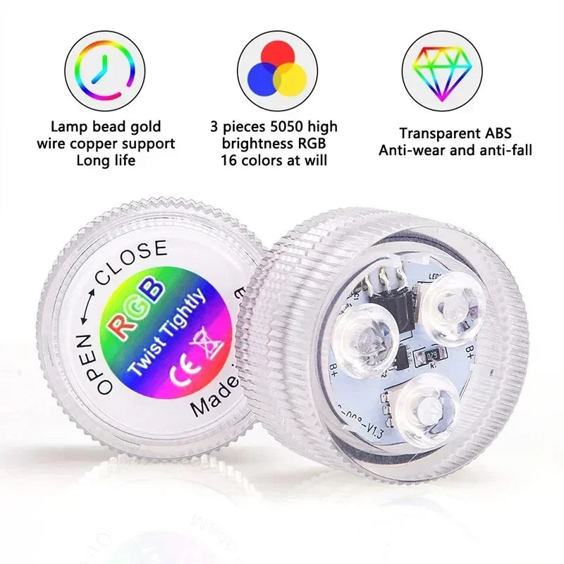 3LEDs Underwater RGB Submersible Lights with Battery Waterproof Swimming Pool Night Atmosphere Lamp Decor Wedding Party