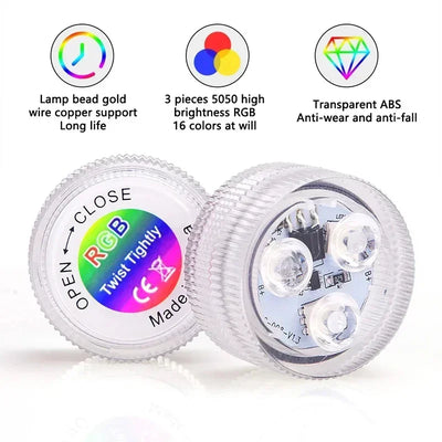 3LEDs Underwater RGB Submersible Lights with Battery Waterproof Swimming Pool Night Atmosphere Lamp Decor Wedding Party