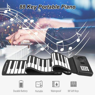 88 Key Portable Piano Handroll Electronic Piano Environmental Silicone Foldable Piano Home Practice for Travel Beginners