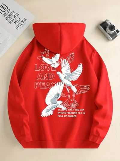 Love And Peace Letter Dove Printed Hoodies For Women