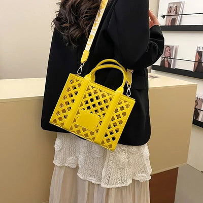 Designer Tote Bag For Women Brand Hollow Out Shoulder Bag 2025 New Travel Beach Handbag Purple Bag Fashion Shopper Purse