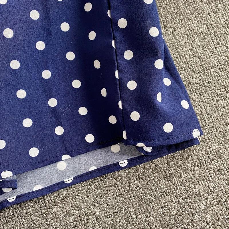 V Neck Sexy Dolman Sleeves Waist Slim Polka Dot Print Jumpsuit Women Wide Leg Trousers Jumpsuit