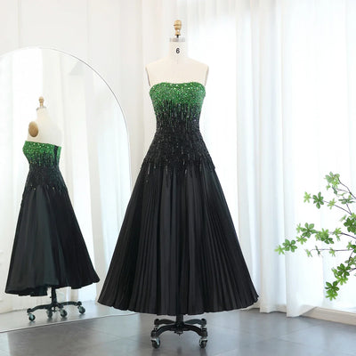 Sharon Said Luxury Beaded Black Green Strapless Dubai Evening Dress for Women Wedding Midi Formal Party Gowns SS224 Customized