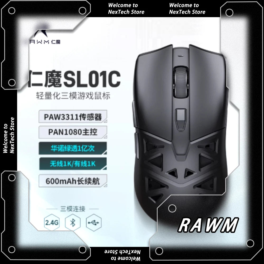 RAWM SL01C Bluetooth Wireless Gaming Mouse Tri-Mode Lightweight Rechargable Esports Mouse 7 Programmable Buttons PC Gamer Custom