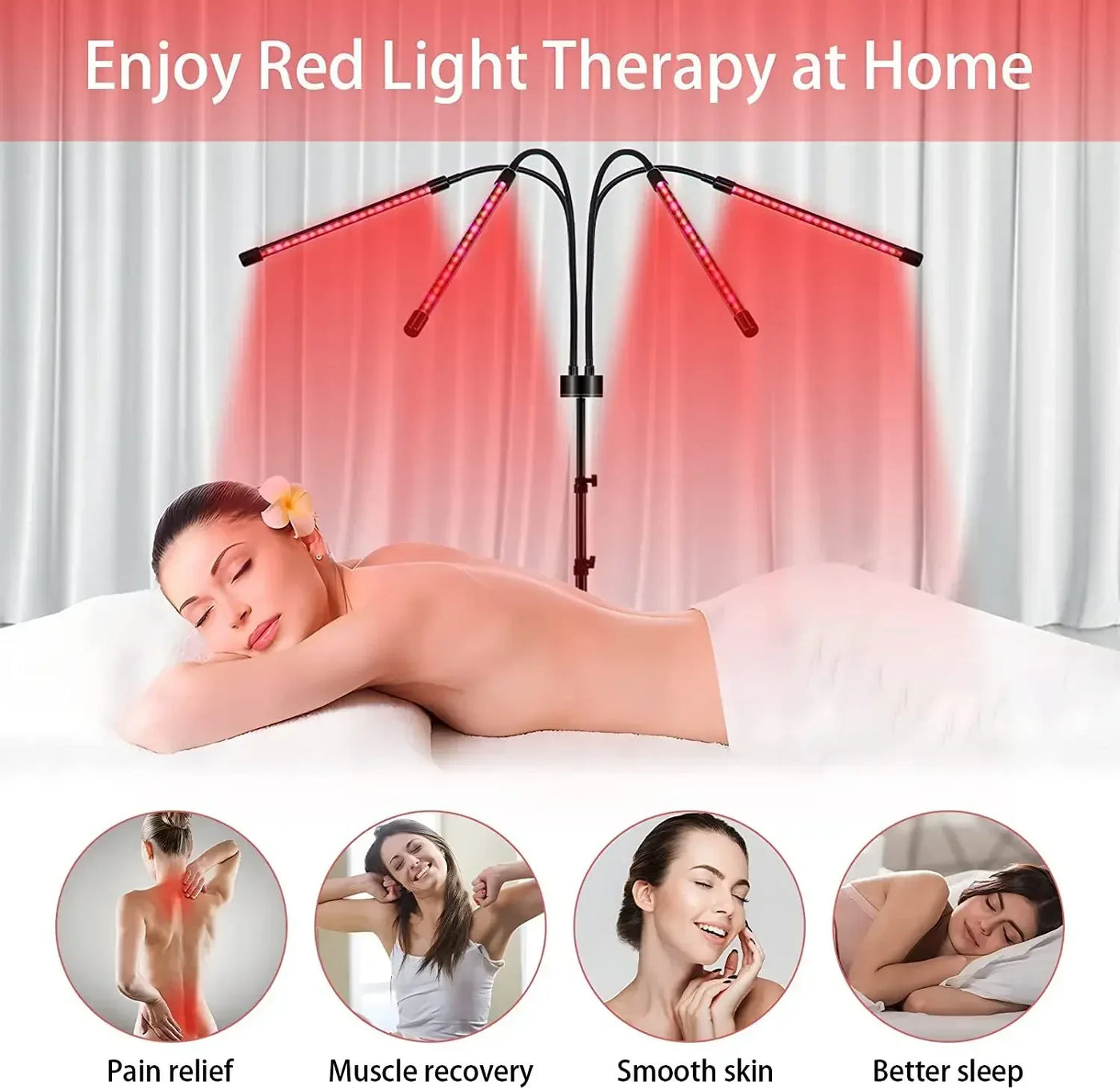 Red Light Therapy Lamp with 4/5 Heads, Adjustable Stand 660&850 nm Near Infrared Light Therapy Device for Face, Body, Pain,Skin