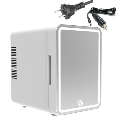 Skincare Fridge with Dimmable LED Light Mirror, 4L Makeup Mini Fridge for Bedroom, Car