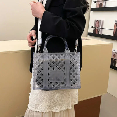 Designer Tote Bag For Women Brand Hollow Out Shoulder Bag 2025 New Travel Beach Handbag Purple Bag Fashion Shopper Purse