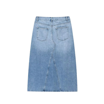 High waist A-line denim skirt pure cotton casual summer new style women's retro simple commuting polyester fiber midi skirt
