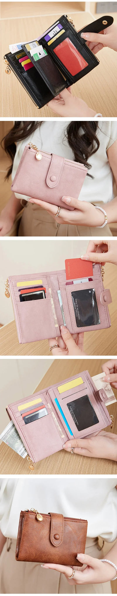 Minimalist Women's Wallet Short Three Layer Large Capacity Double Zipper Card Holder ID Card Credit Bank Card Holder Money Bag