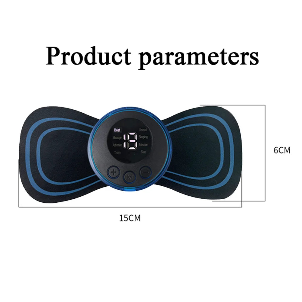 Black and blue EMS belt with digital display for neck massage relief
