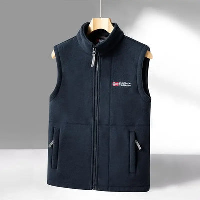 Outerwear Fleece Vest Men Autumn Winter Sleeveless Fleece Jacket Solid Color Warm Vest Outdoor Casual Fashion Hiking Polar Suit