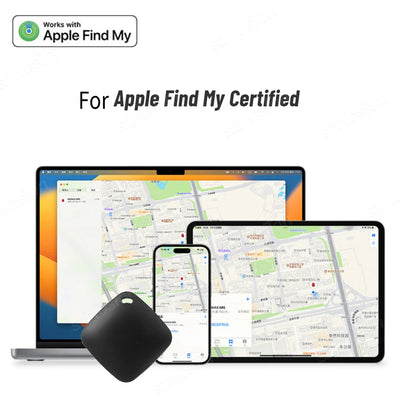 Sleek black Smart iTag tracker with rounded edges for Apple Find My app