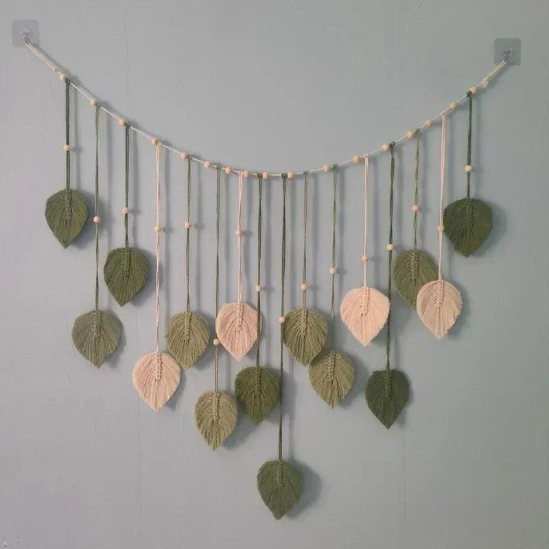 Boho home decoration macrame tapestry leaf feather wall hanging decor for living room bedroom art