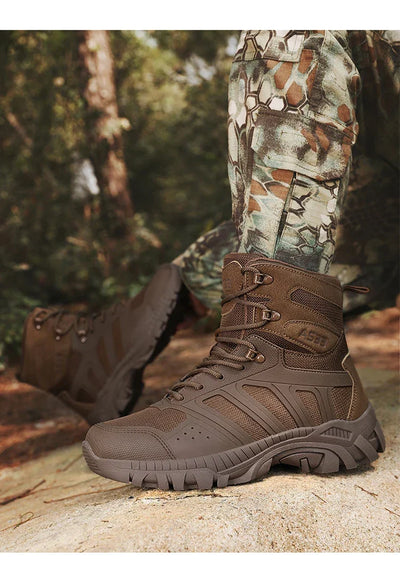 Men's high top hiking boots, sporty and stylish outdoor style, solid color, anti slip and wear-resistant rubber sole