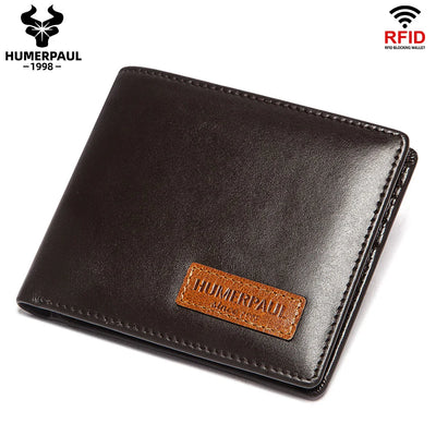HUMERPAUL Airtag Wallet For Men Real Leather RFID Trifold Card Holder Case with ID Window Slim Anti-lost Purse