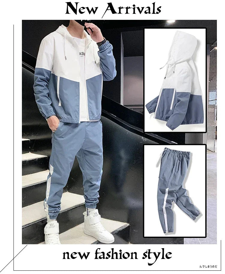 2025 Men Tracksuit Casual Joggers Hooded Sportswear Jackets And Pants 2 Piece Sets Hip Hop Running Sports Suit - Elanique