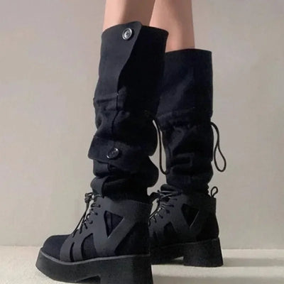 Spring and Autumn New High Quality Drawstring Climbing Boots for Women Spicy and Sexy Western Cowboy Boots with Thick Bottom