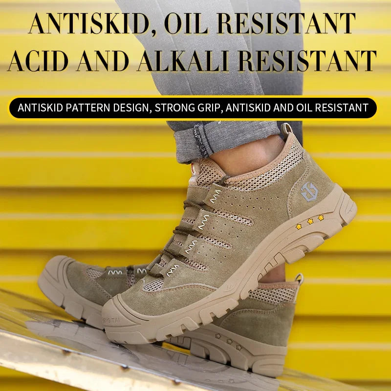 Men's safety shoes are impact resistant, puncture resistant, soft, comfortable, breathable, non slip, and lightweight work shoes
