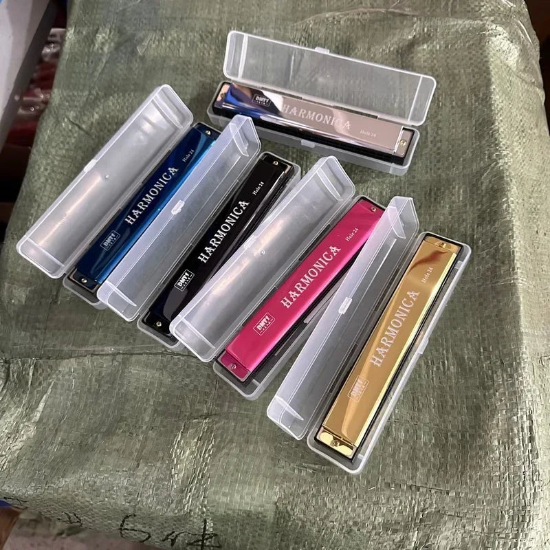 24 Hole Metal Harmonica Children's Early Education Instrument Self-learning Introductory Chromatic Color Double Row Harmonica