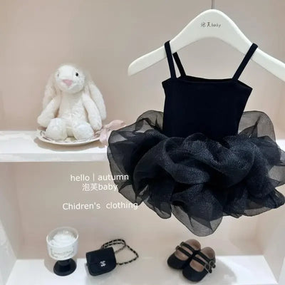 Little Black Dress 2025 Summer New Product Stylish Girls' Dress Korean Version Children's Baby Strap Princess Dress
