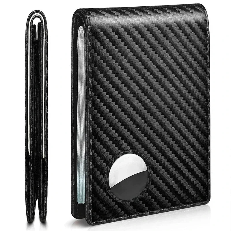 Slim carbon fiber card holder wallet in synthetic leather with RFID protection