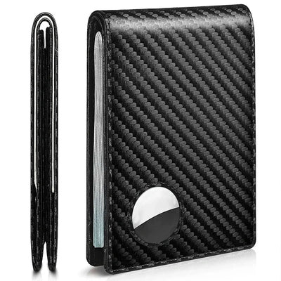 Slim carbon fiber card holder wallet in synthetic leather with RFID protection