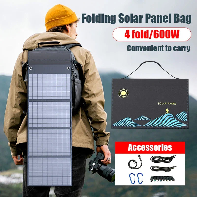 Solar Panel 600W 1000W Portable Folding Bag USB+DC Output Charger Outdoor Power Supply for Home Mobile Phone Power Generator