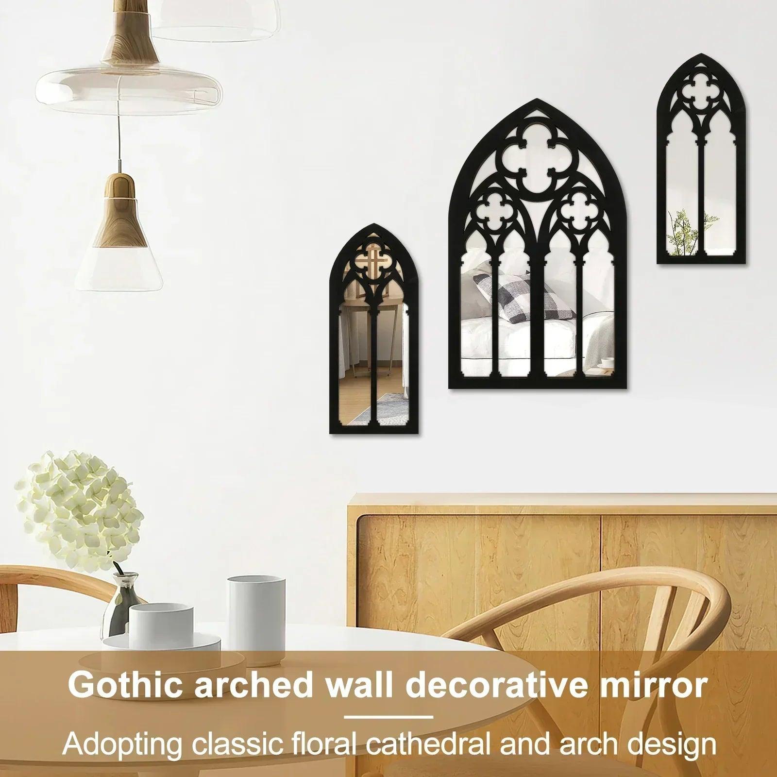 3pcs gothic mirrors wall decor arched decorative mirror mounted goth room vintage cathedral window indoor