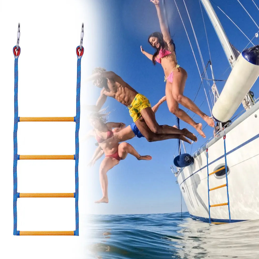 4 Step Boat Rope Ladder Folding Heavy Duty Climbing Rope Assist Boat Ladder for Inflatable Boat Kayak Motorboat Canoeing