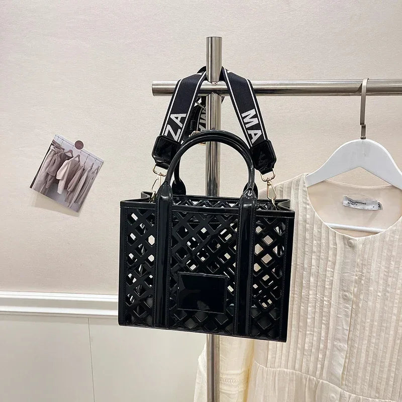 Designer Tote Bag For Women Brand Hollow Out Shoulder Bag 2025 New Travel Beach Handbag Purple Bag Fashion Shopper Purse