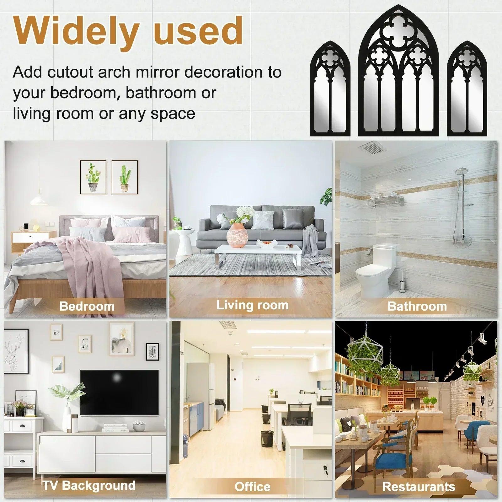 3pcs gothic mirrors wall decor arched decorative mirror mounted goth room vintage cathedral window indoor