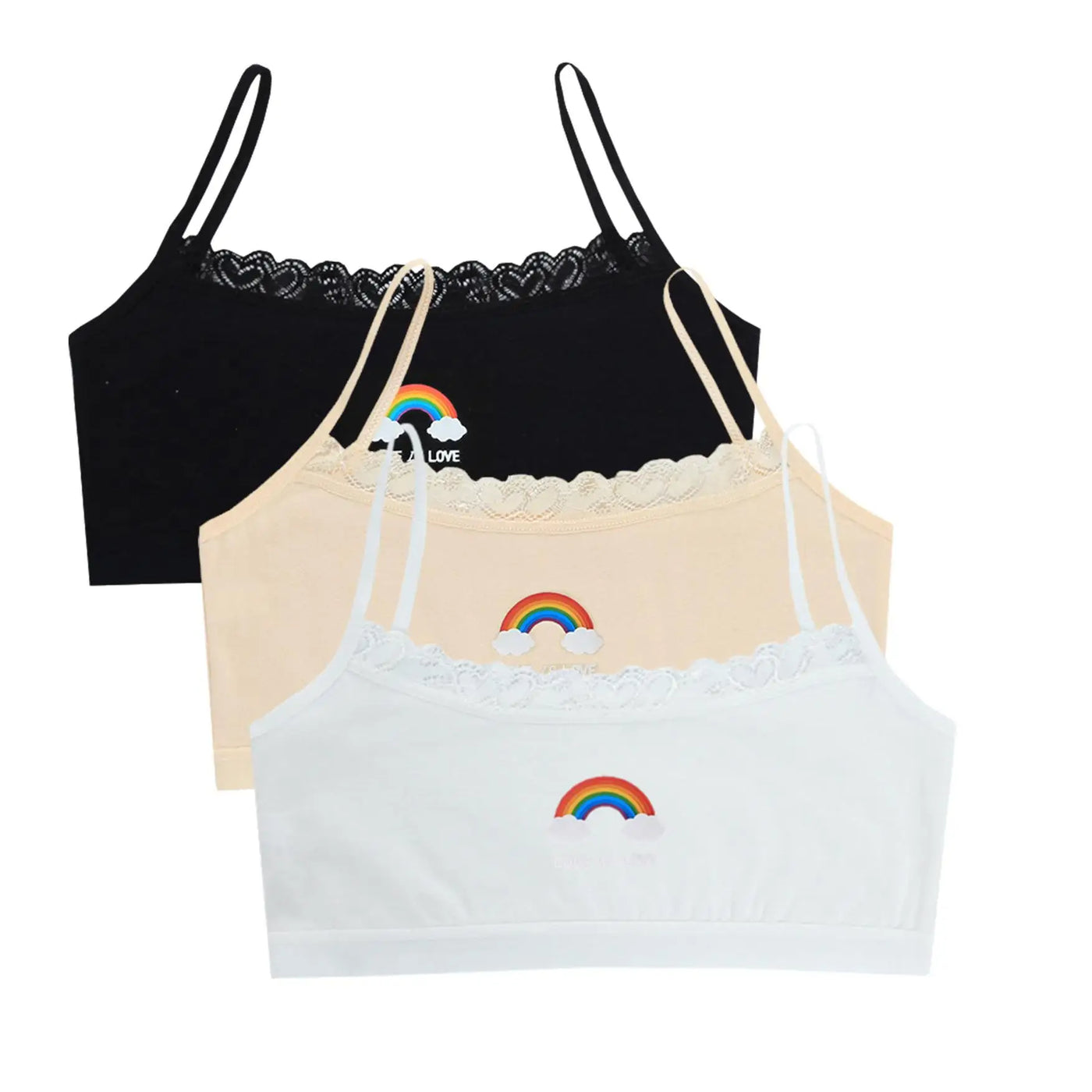 3PCS Teenage Girls Small Training Bras Cute Kids Rainbow Printed Sports Vest Bra Students Children Brassiere Underwear Tube Tops