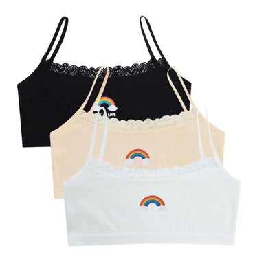 3PCS Teenage Girls Small Training Bras Cute Kids Rainbow Printed Sports Vest Bra Students Children Brassiere Underwear Tube Tops