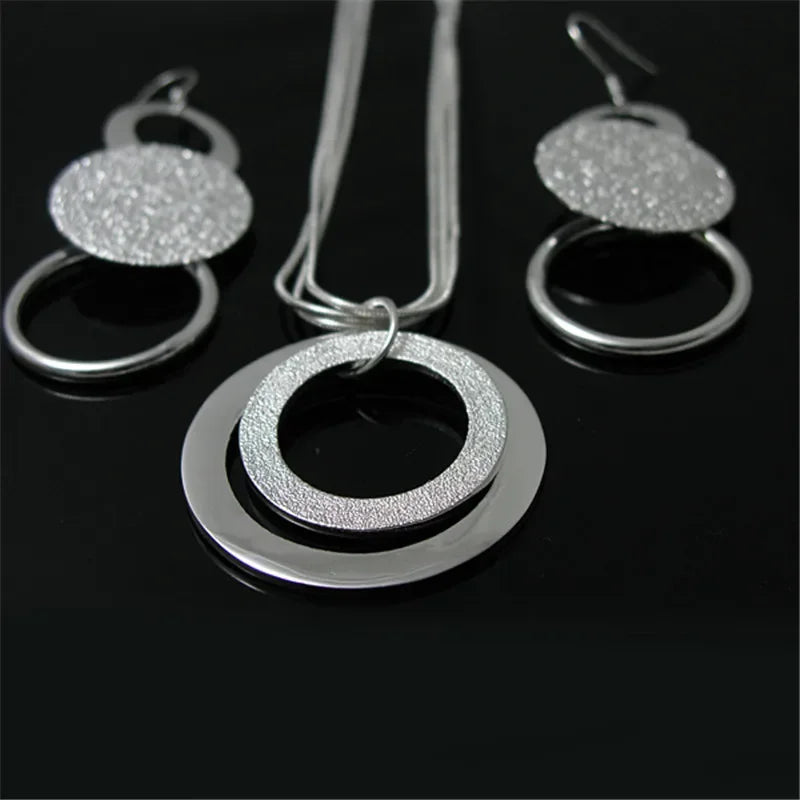 Fine noble brand 925 Sterling Silver round earring necklace Jewelry set for Women Fashion wedding party Charm Holiday gift