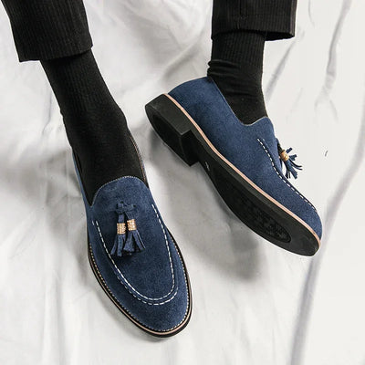 Luxury Designer Men Suede Tassels Blue Green Oxford Brogue Shoes Moccasins Wedding Prom Homecoming Party Footwear Zapatos Hombre