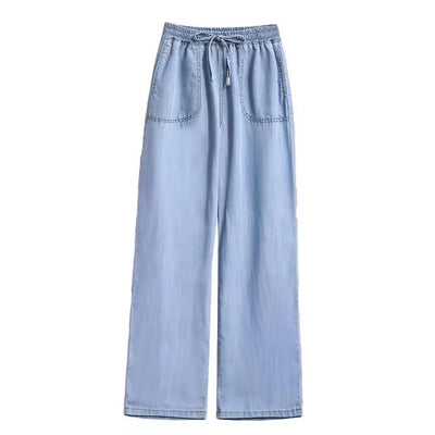 Women's Wide Leg Jeans Casual Straight Cut Spring Summer Autumn Thin Drapey Long Pants High Waist ket Detail Other Material